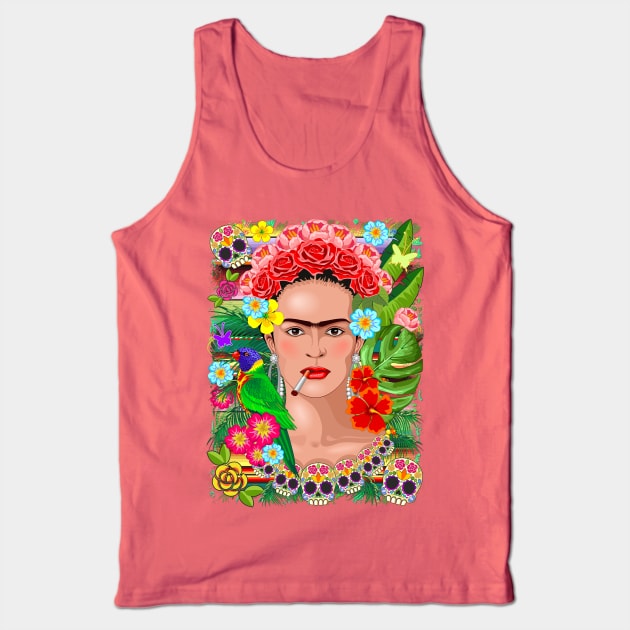 Frida Kahlo Floral Exotic Portrait Tank Top by BluedarkArt